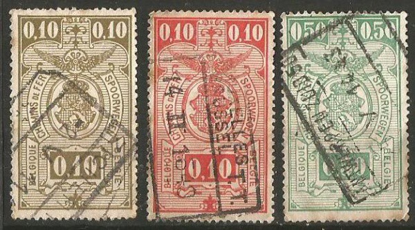 Filatelia : Selos (3) Ferroviários da Bélgica, 1927. Ótimo estado