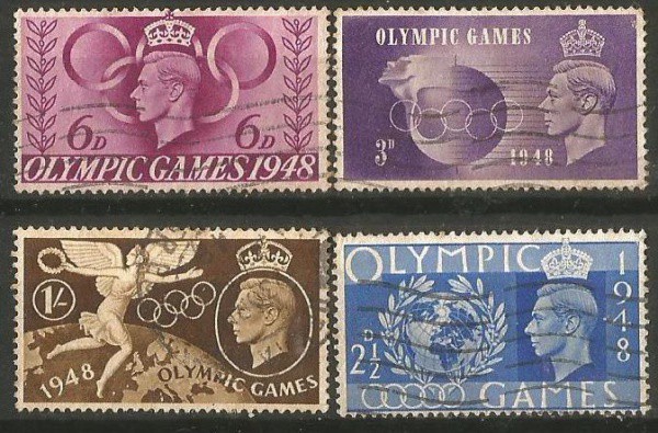 Filatelia : Selos (4 )  Britânicos, efigie Rei George VI - Jogos Olímpicos de 1948. Ótimo estado