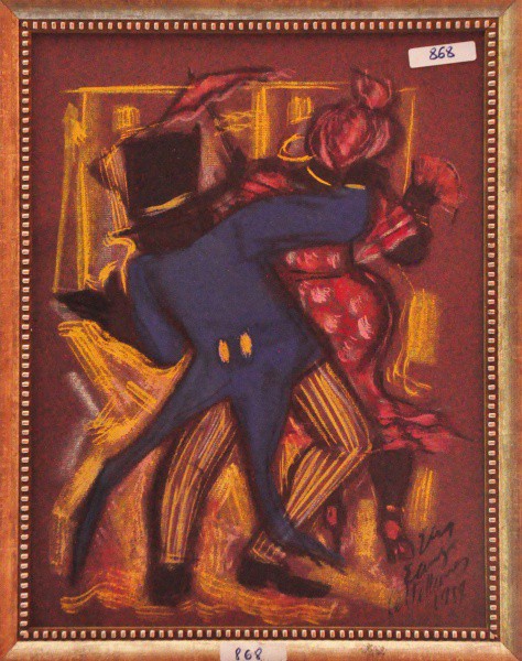 CELTELLANES - pastel ( Casal dançando ) med: 39,5 x 30 cm.