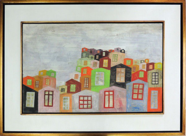 PAULO MARANCA, Casario - óleo sobre placa - 37x57 cm - acid