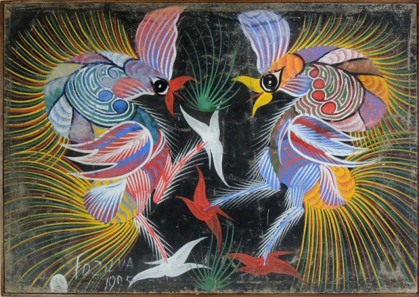 CHICO DA SILVA, Galos - óleo sobre tela - 45x65 cm - acie 1975