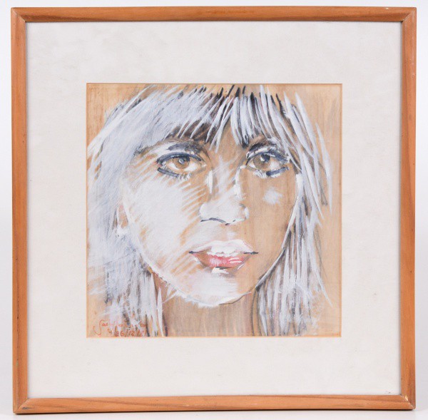 ZYPPO CHAGAS - "Figura Feminina" Guache sobre Cartão Medidas: 29 x 29cm - Moldura em Madeira