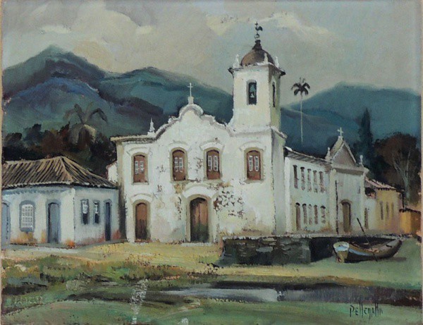 PELLEGATTA, Igreja - óleo sobre tela - 27x35 cm - acid