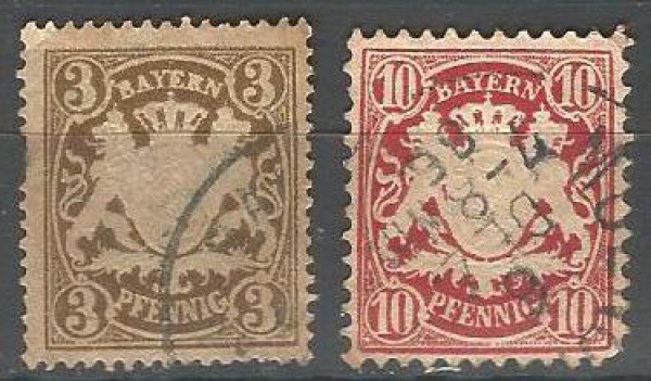 Filatelia : Selos clássicos Alemão - Brasão Bayern, 1870, MBC