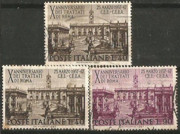 Filatelia : Selos (3) Comemorativos Italianos, 1967. MBC