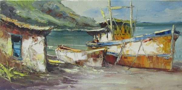 CARVALHO DE CASTRO - ost ( Barcos ) med: 20 x 40 cm. S/ moldura.