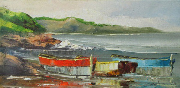 CARVALHO DE CASTRO - ost ( Barcos ) med: 20 x 40 cm. S/ moldura.