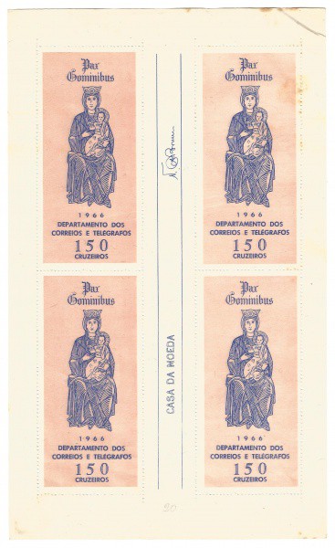 (4) Blocos de Selos Natal "Pax Gominibus", 1966. Bem conservado.