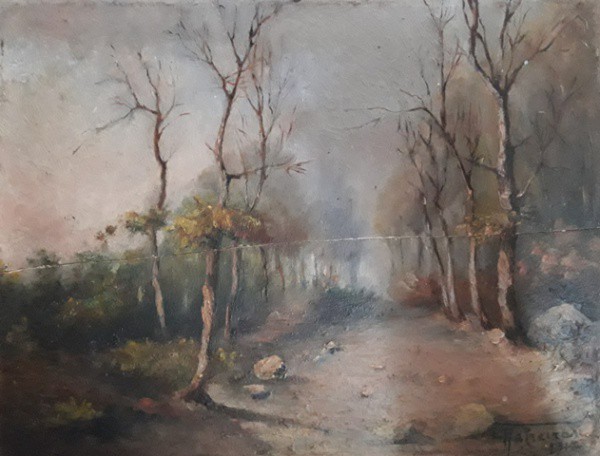 Antonio Parreiras, paisagem, óleo sobre madeira, 20 X 25 cm, assinado no canto inferior direito Obs.