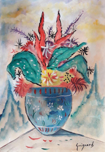 Guignard, vaso de flor, aquarela sobre cartão,  29 X 21 cm, assinado no canto inferior direito