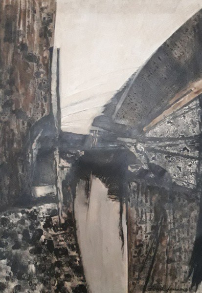 Não identificado, abstrato, 70 X 50 cm, assinado no canto inferior direito com marcas do tempo