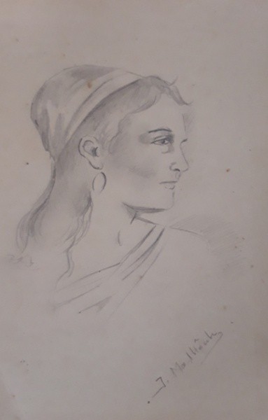 Jose Malhoa, figura feminina, desenho sobre papel, 20 X 25 cm, assinado no canto inferior direito
