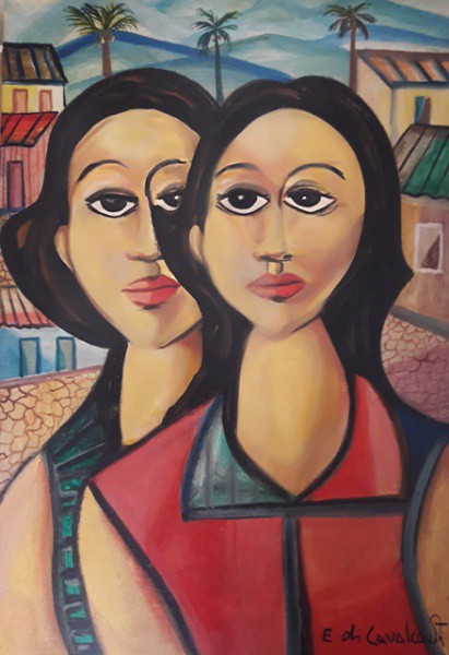Di Cavalcanti, Gêmeas, óleo sobre tela, 60 X 40 cm, assinado no canto inferior direito e no verso