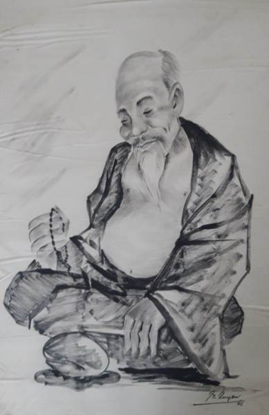 Oriental,  nanquim sobre tecido, assinado no canto inferior direito não identificado, 40 X 30 cm