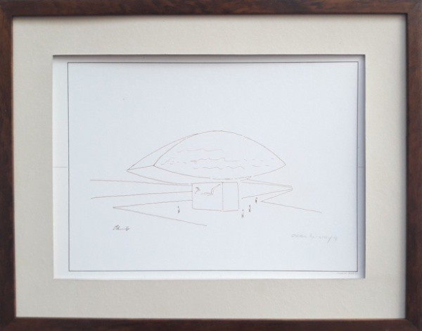 Oscar Niemeyer, nanquim sobre papel, 32 X 43 cm, assinado no canto inferior direito