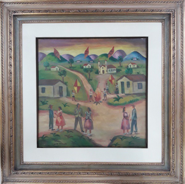 Anita Malfatti, festa no interior, óleo sobre tela, 50 X 50 cm, assinado  no canto inferior direito,