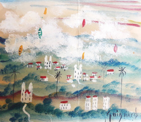 Guignard, paisagem, técnica mista sobre papel, 13 X 15 cm, assinado no canto inferior direito , Obra