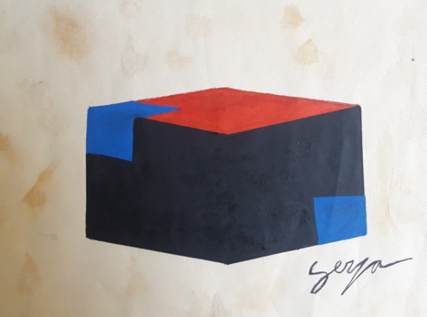 Ivan Serpa, formas, técnica mista sobre papel,  16 X 20 cm, assinado no canto inferior direito