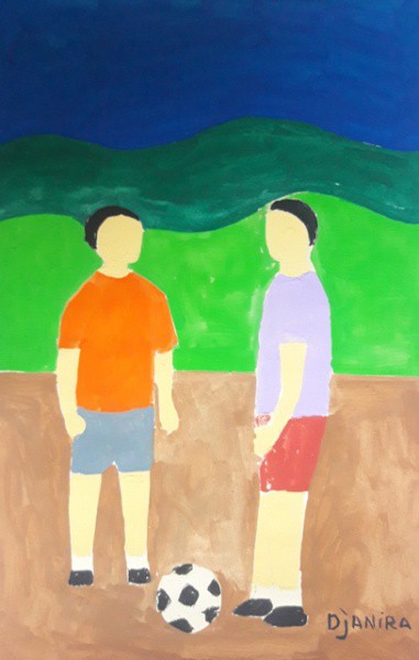 Djanira, duas figuras, técnica mista sobre papel, 23 X 16 cm, assinado no canto inferior direito Obr
