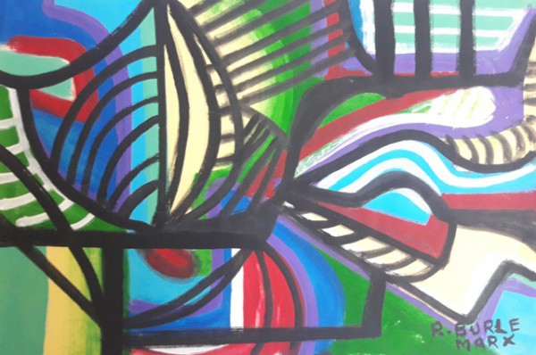 Burle Marx, abstrato, técnica mista sobre papel, 18 X 27 cm, assinado no canto inferior direito, Obr