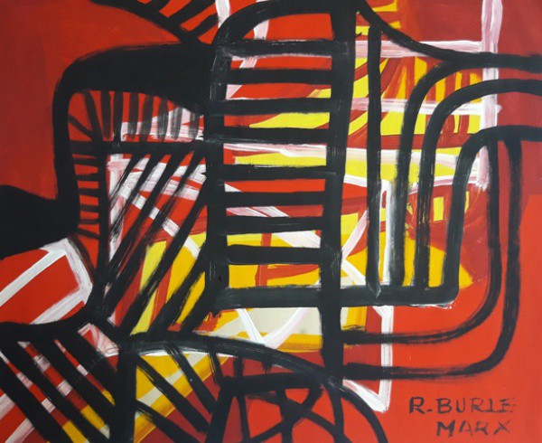 Burle Marx, abstrato, técnica mista sobre papel, 21 X 26 cm, assinado no canto inferior direito, Obr