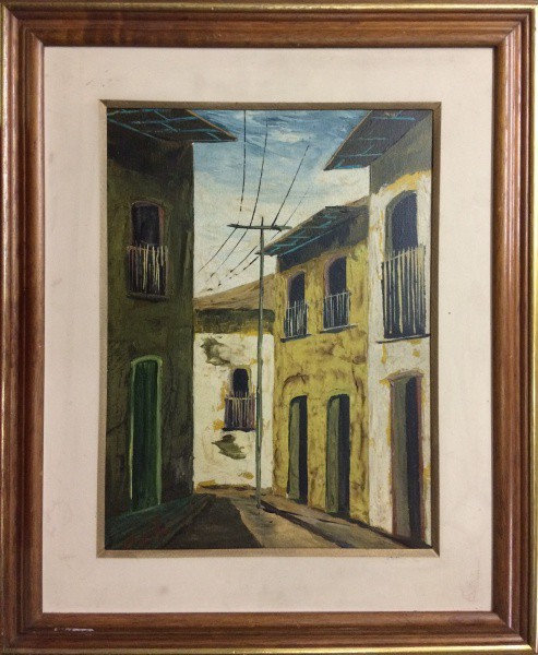 AM033, A. VOLPI, óleo sobre tela, representando casario, medindo 29 x 39 cm. Acompanha documentação