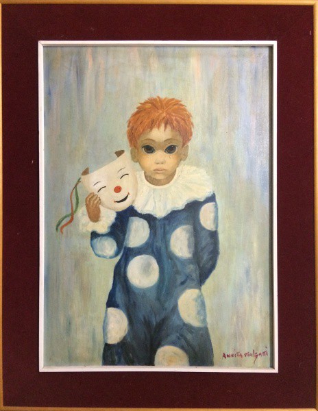 AM033, ANITA MALFATTI, óleo sobre tela, "Menino com Máscara", medindo 50 x 70 cm. Acompanha