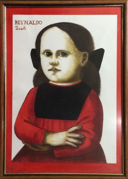 AM016, REYNALDO, técnica mista sobre cartão, representando criança, medindo 29 x 41 cm.