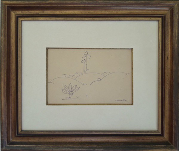 Tarsila, paisagem, nanquim sobe papel, 14 X 20 cm, assinado no canto inferior direito