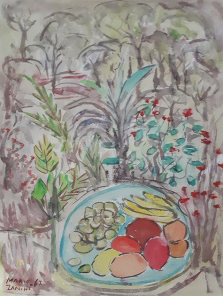 Mario Zanini, natureza morta, técnica mista sobre cartão, 32 X 23 cm, assinado no canto inferior esq