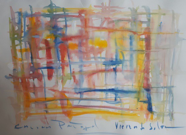 Vieira da Silva, Portugal abstrato, aquarela sobre papel, 20 X 29 cm, assinado no canto inferior dir
