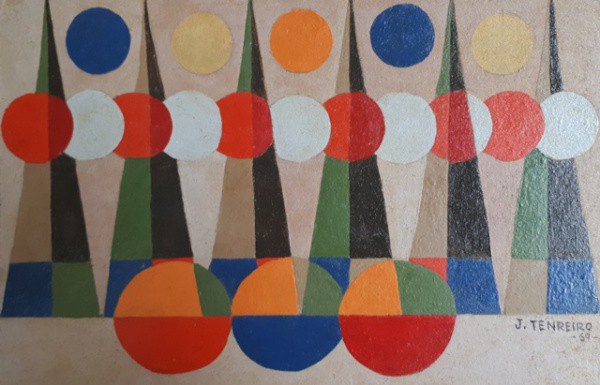 Tenreiro, formas, óleo sobre cartão grosso, 20 x 30 cm, assinado no canto inferior direito  datado,
