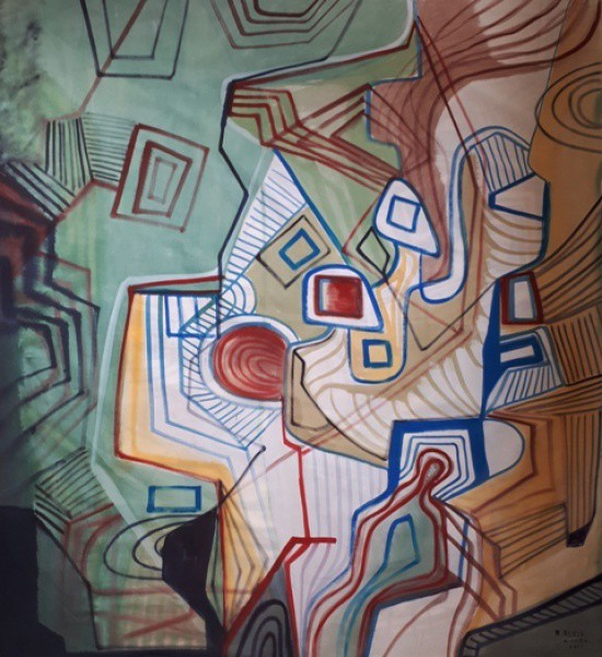 Burle Marx, abstrato, óleo sobre tecido, 145 X 145 cm, assinado no canto inferior direito, Obra com
