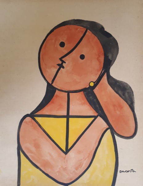 Dacosta menina, técnica mista sobre papel, 24 X 15 cm, assinado no canto inferior direito, Obra com