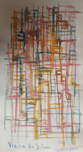 Vieira da Silva, abstrato, Portugal,  aquarela sobre papel, 27 X 15 cm, assinado no canto inferior e