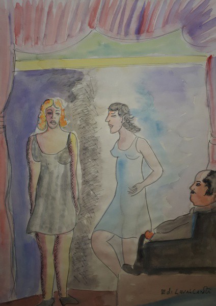 Di Cavalcanti, figuras,, aquarela sobre papel, 44 X 31 cm, assinado no canto inferior direito, Obra