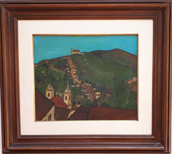 Djanira, vilarejo, óleo sobre tela, 54 X 65 cm, assinado no canto inferior direito, Obra com Certifi