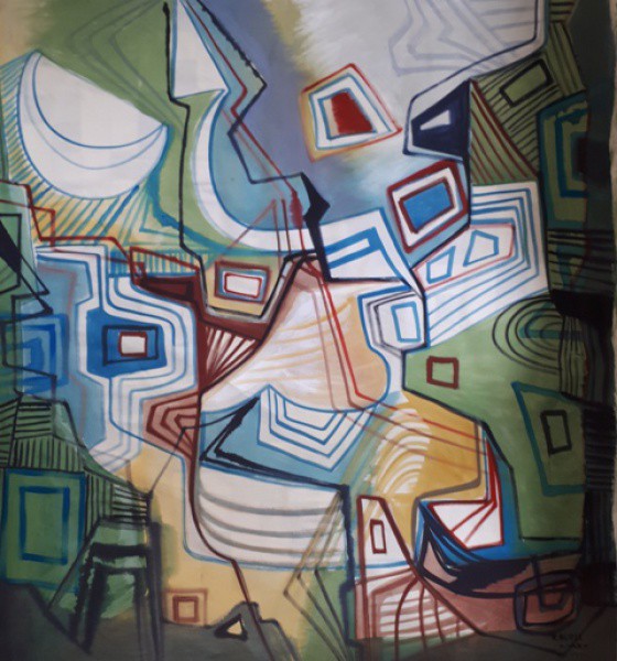 Burle Marx, abstrato, óleo sobre tecido, 145 X 145 cm, assinado no canto inferior direito, Obra com