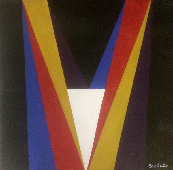 AM010, SACILOTTO, óleo sobre cartão, geométrico, medindo 36 x 36 cm. Sem moldura.