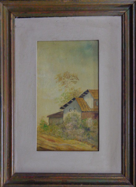 AM000, ASSINATURA ILEGÍVEL, óleo sobre tela, representando paisagem, medindo 18 x 32 cm.