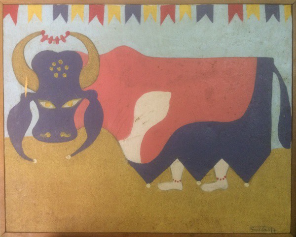 AM001, FREITAS, óleo sobre tela, "Bumba Meu Boi", medindo 50 x 40 cm. Necessita pequeno rest