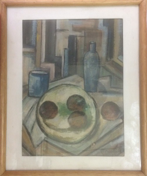 AM001, BONADEI, óleo sobre cartão, "Composição", medindo 23 x 32 cm.