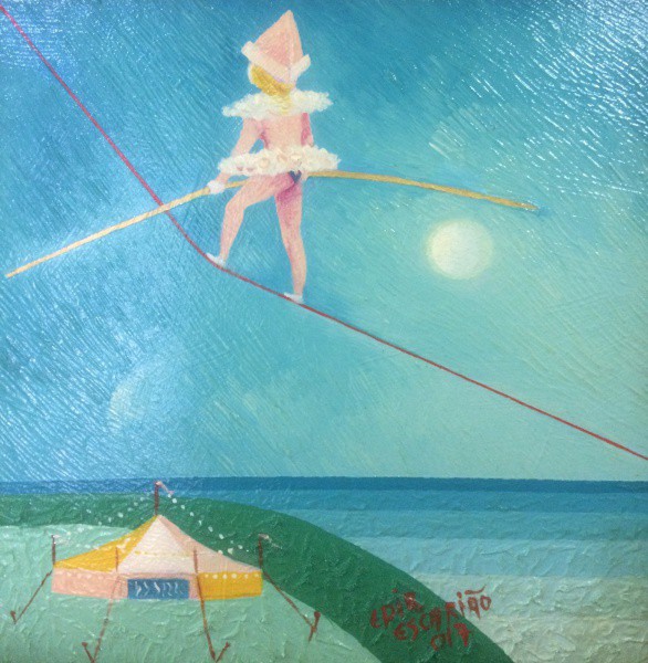 AM048, EDIR ESCARIÃO, óleo sobre tela, "A Equilibrista", medindo 30 x 30 cm. Sem moldura.