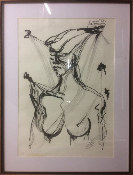 AM002, FLÁVIO DE CARVALHO, nanquim sobre cartão, representando figura feminina, medindo 40 x 58 cm.