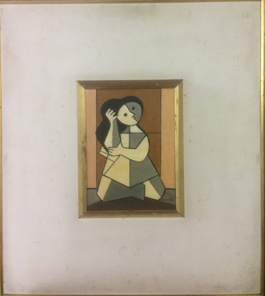 AM002, MILTON DACOSTA, óleo sobre cartão, "Menina Ajoelhada", medindo 16 x 22 cm.