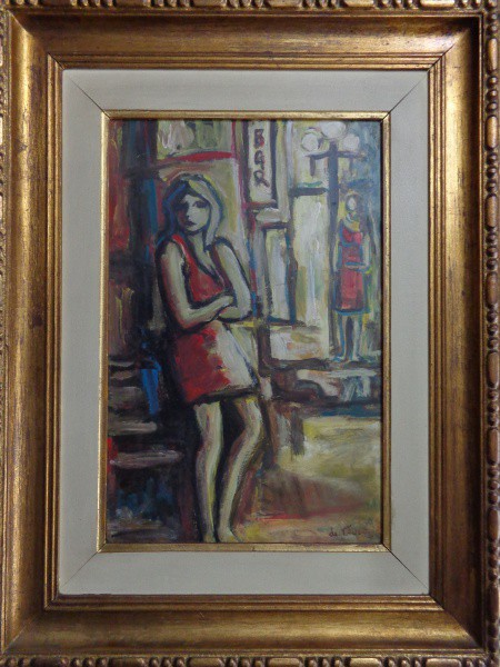 AM051, ERNESTO DE FIORI, óleo sobre placa, representando figura feminina, medindo 29 x 45 cm.