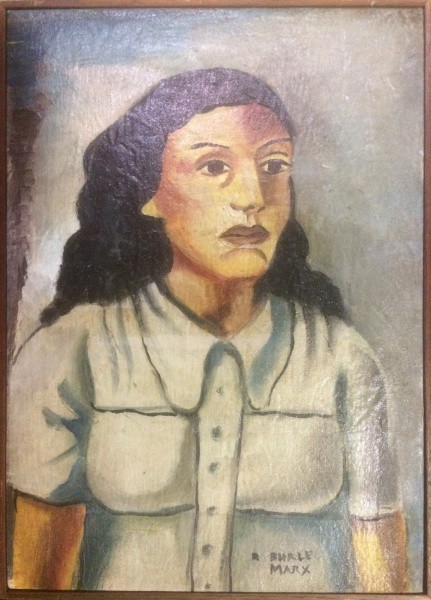 AM001, R. BURLE-MARX, óleo sobre tela, representando figura feminina, medindo 24 x 33 cm.