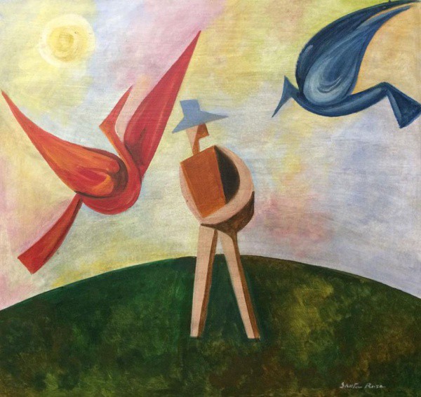 AM002, SANTA ROSA, óleo sobre madeira, representando paisagem com figuras, medindo 64 x 58 cm. Sem m
