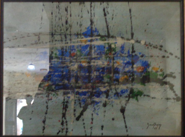 AM002, BANDEIRA, óleo sobre cartão, abstrato, medindo 59 x 44 cm.