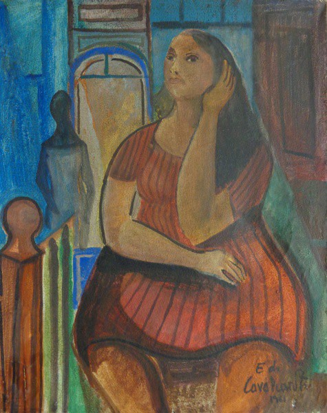 AM008, E. DI CAVALCANTI, óleo sobre tela, representando figura feminina, medindo 32 x 40 cm. Sem mol